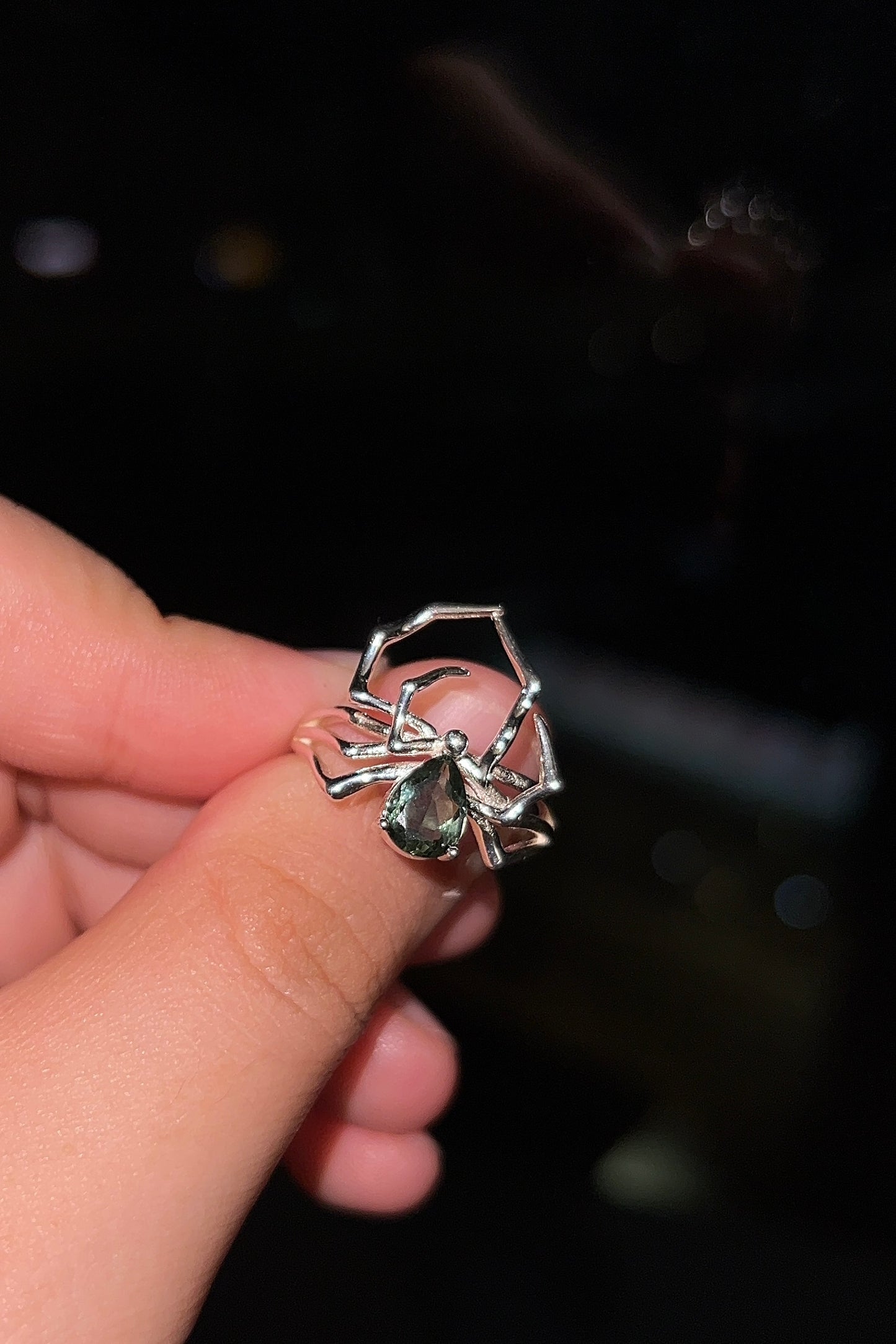 Extra High Quality Pear Cut Green Tourmaline Spider Ring