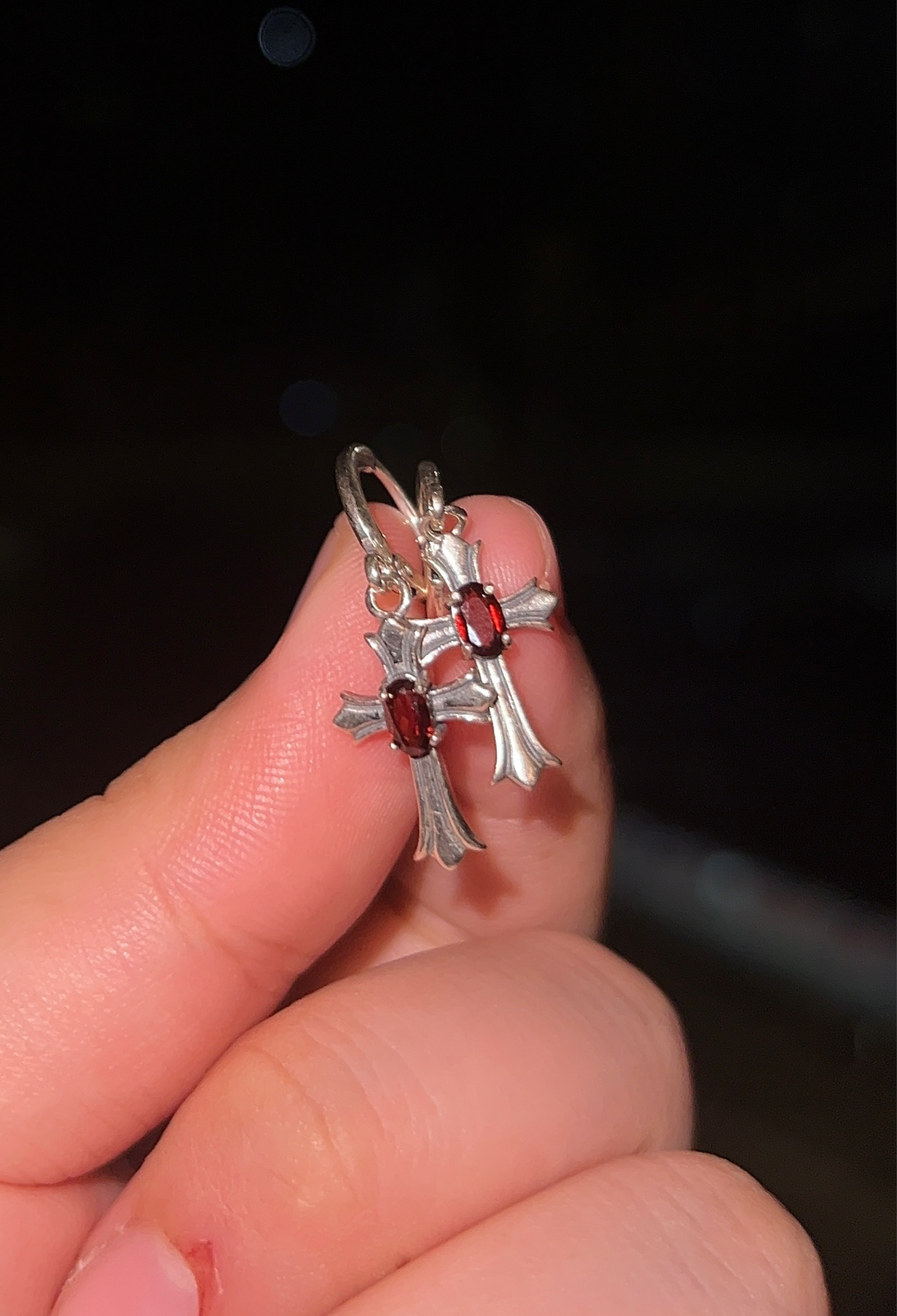 Gothic Garnet Cross Earrings