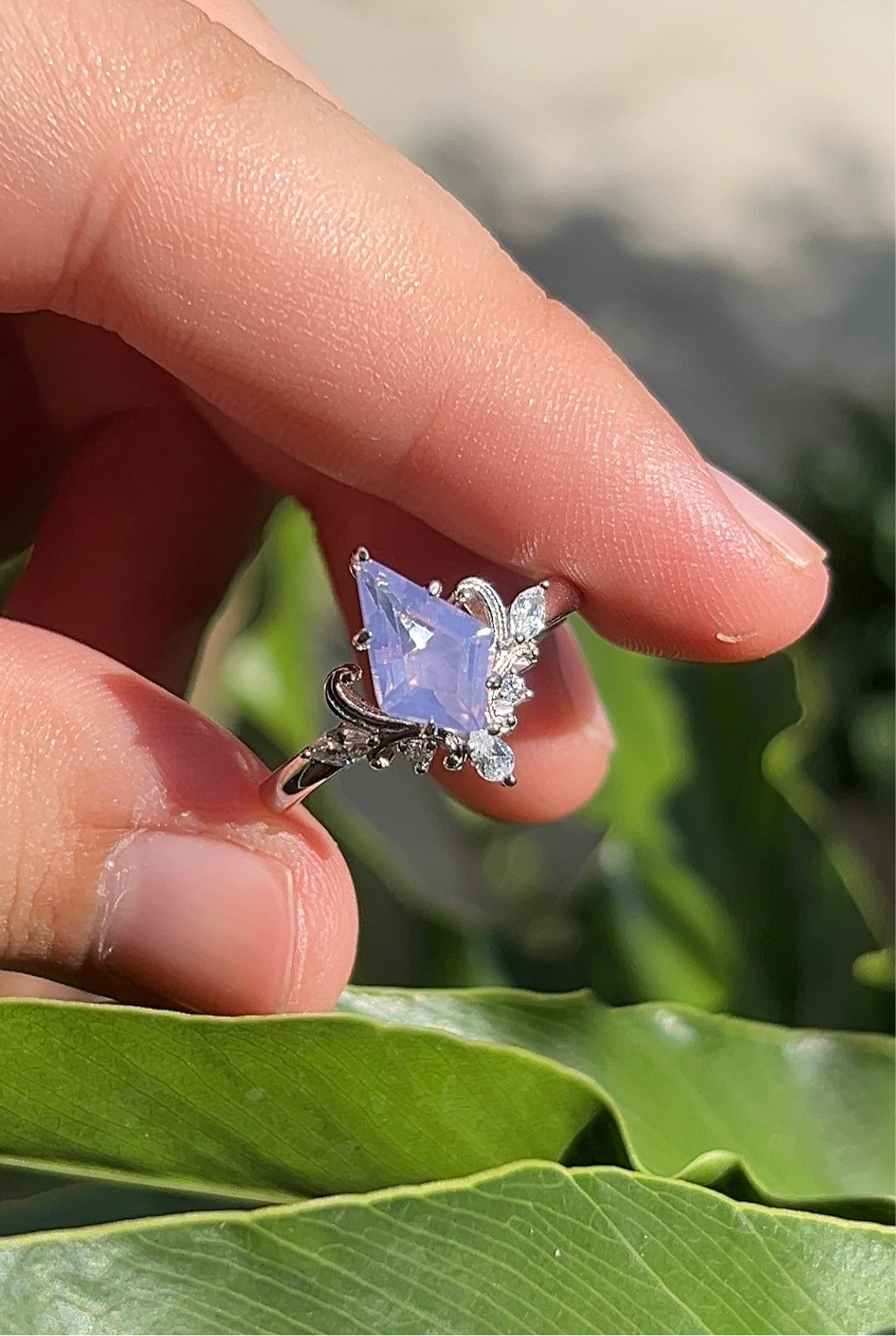 Kite Cut Lavender Moon Quartz Ring