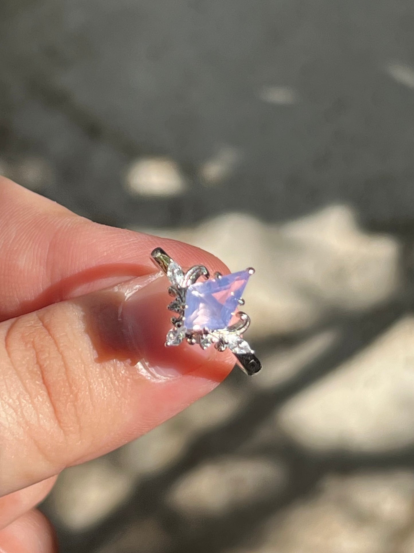 Kite Cut Lavender Moon Quartz Ring