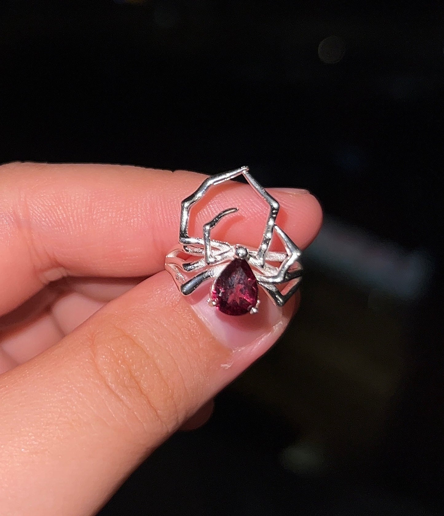 Rhodolite Garnet Pear Cut Spider Ring