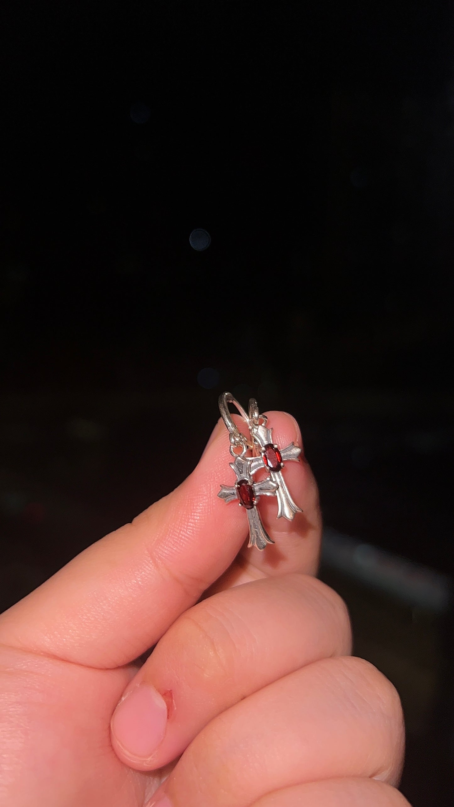 Gothic Garnet Cross Earrings