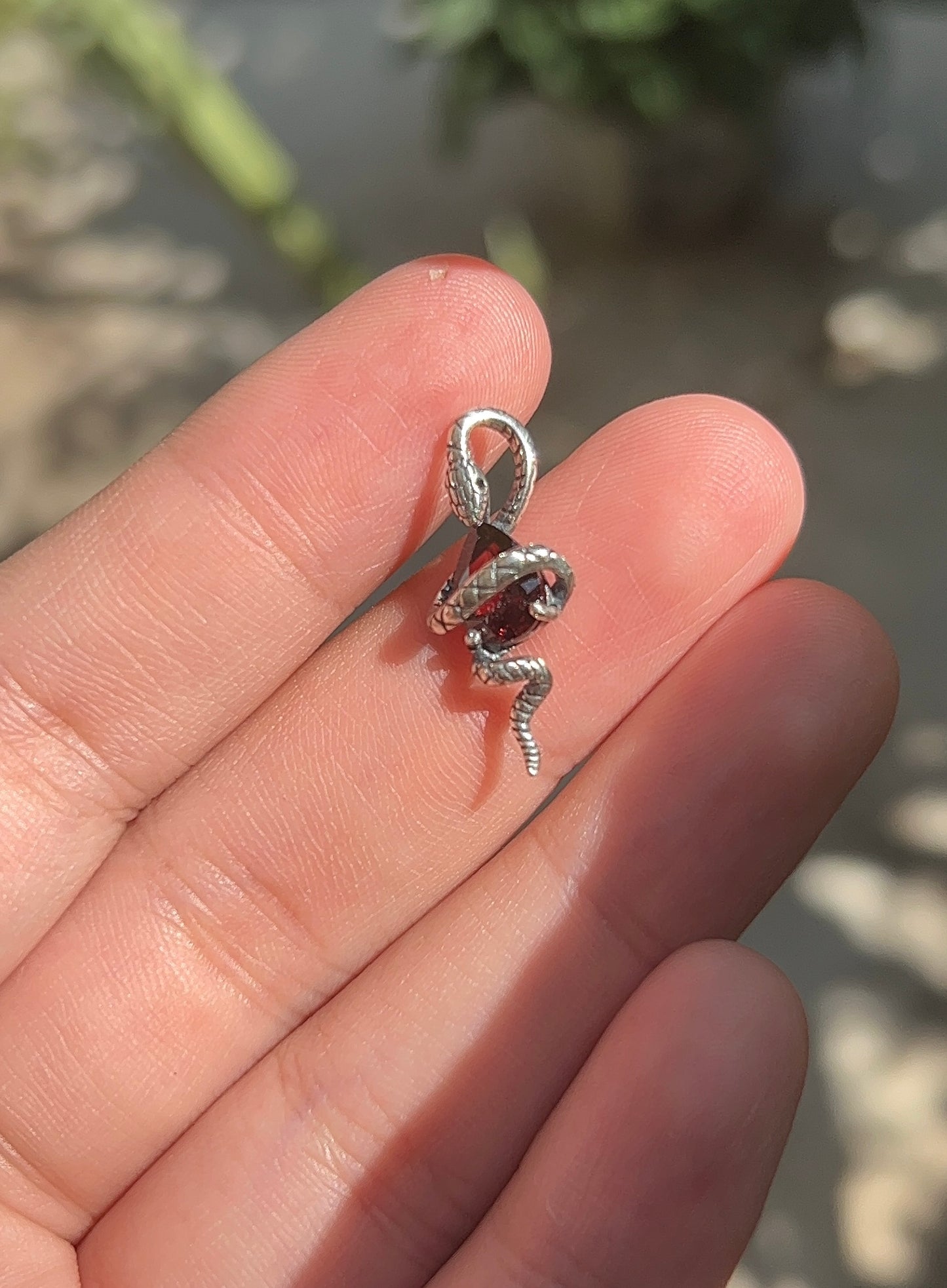 Pear Cut Garnet Snake Pendant