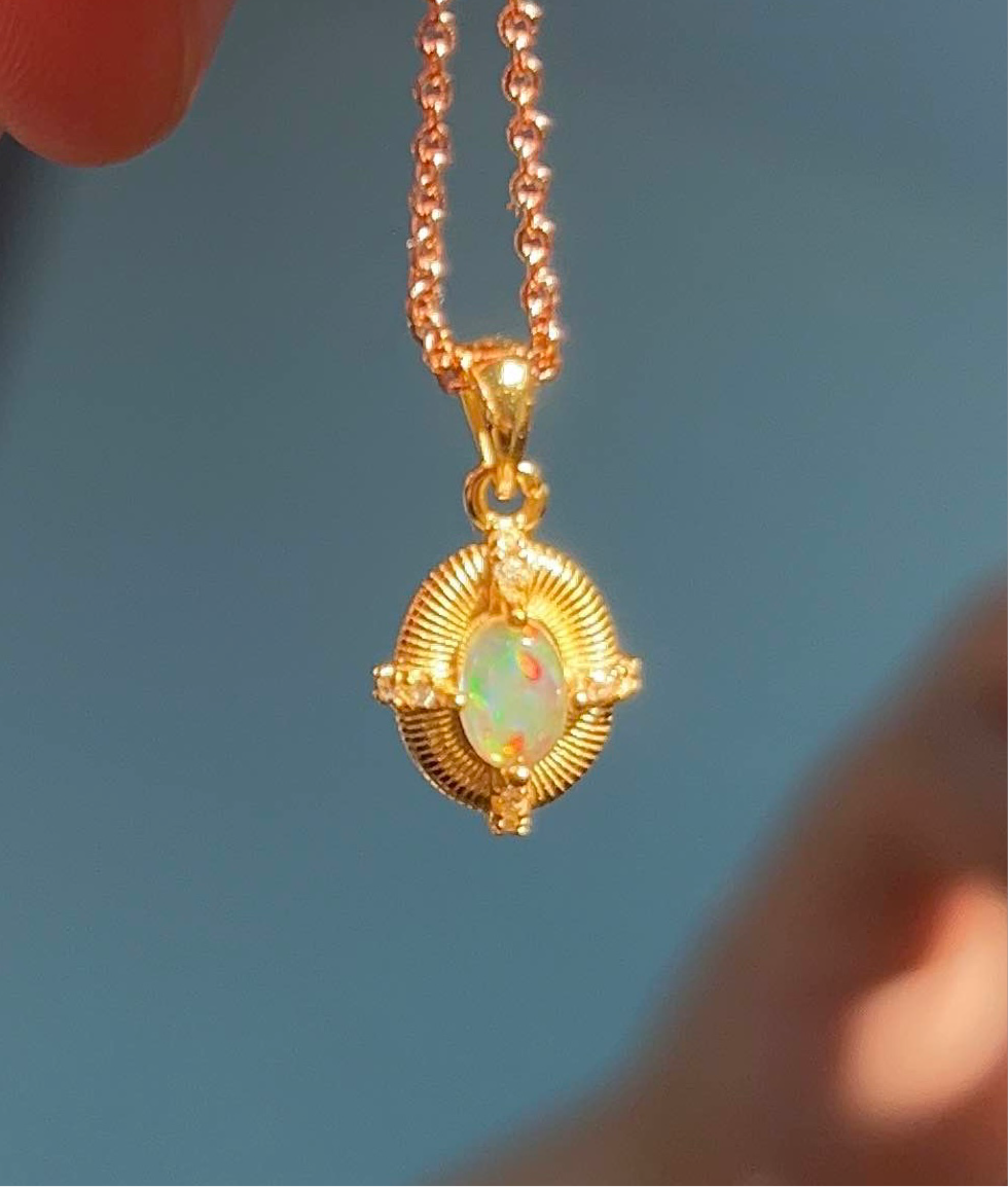 Vintage Inspired Ethiopian Opal Gold Plated Sliver Pendant