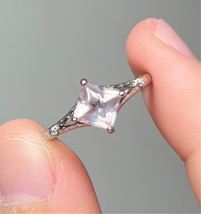 Princess Cut Rose Quartz Ring