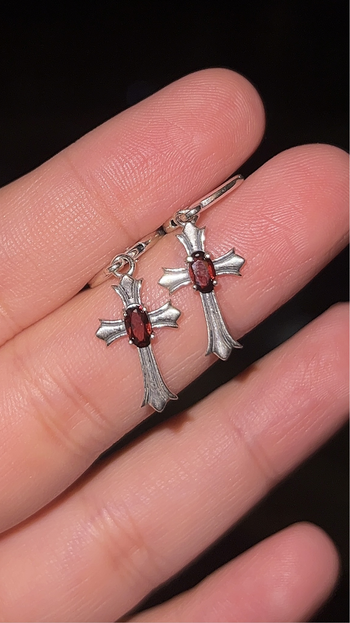 Gothic Garnet Cross Earrings