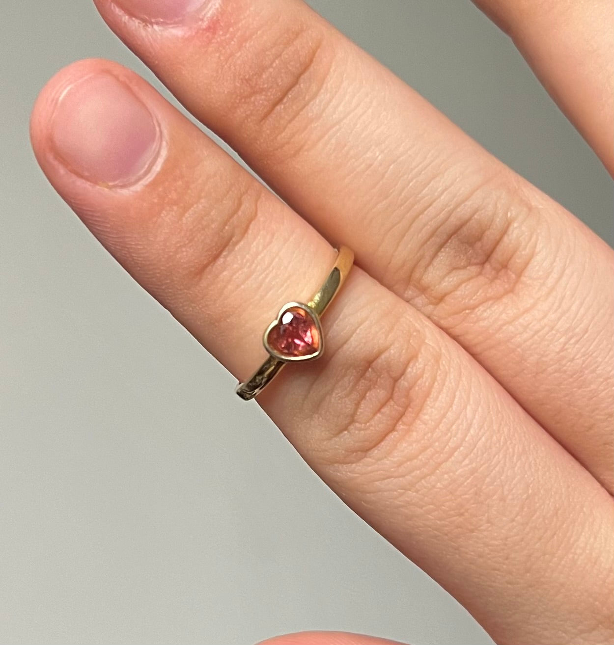Peach Pink Tourmaline Heart Ring