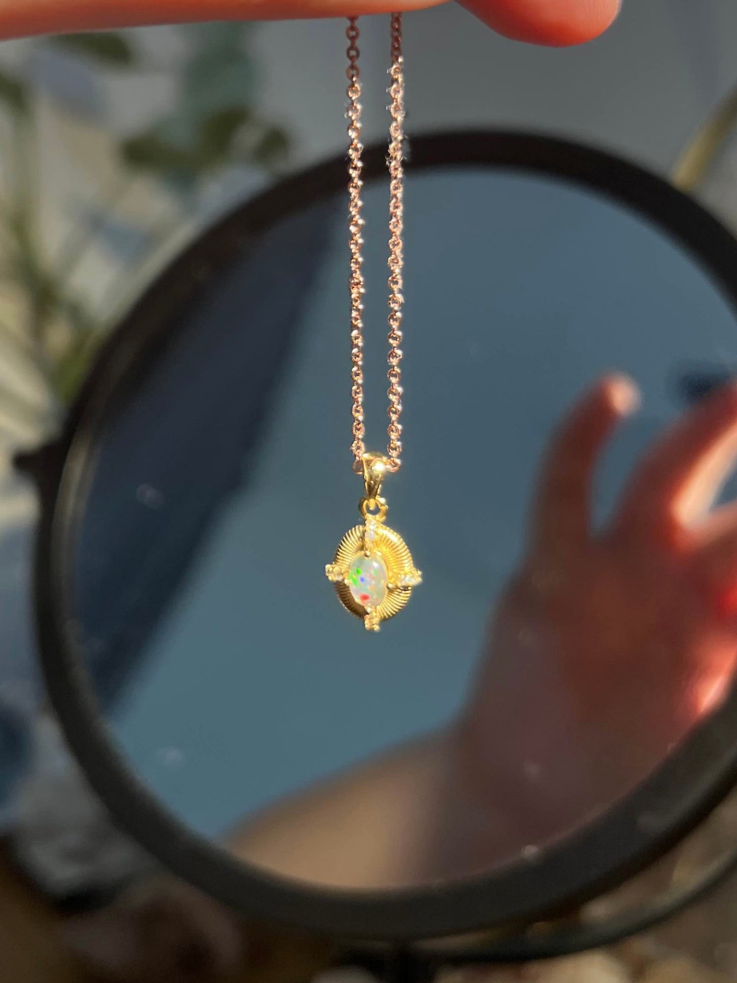 Vintage Inspired Ethiopian Opal Gold Plated Sliver Pendant