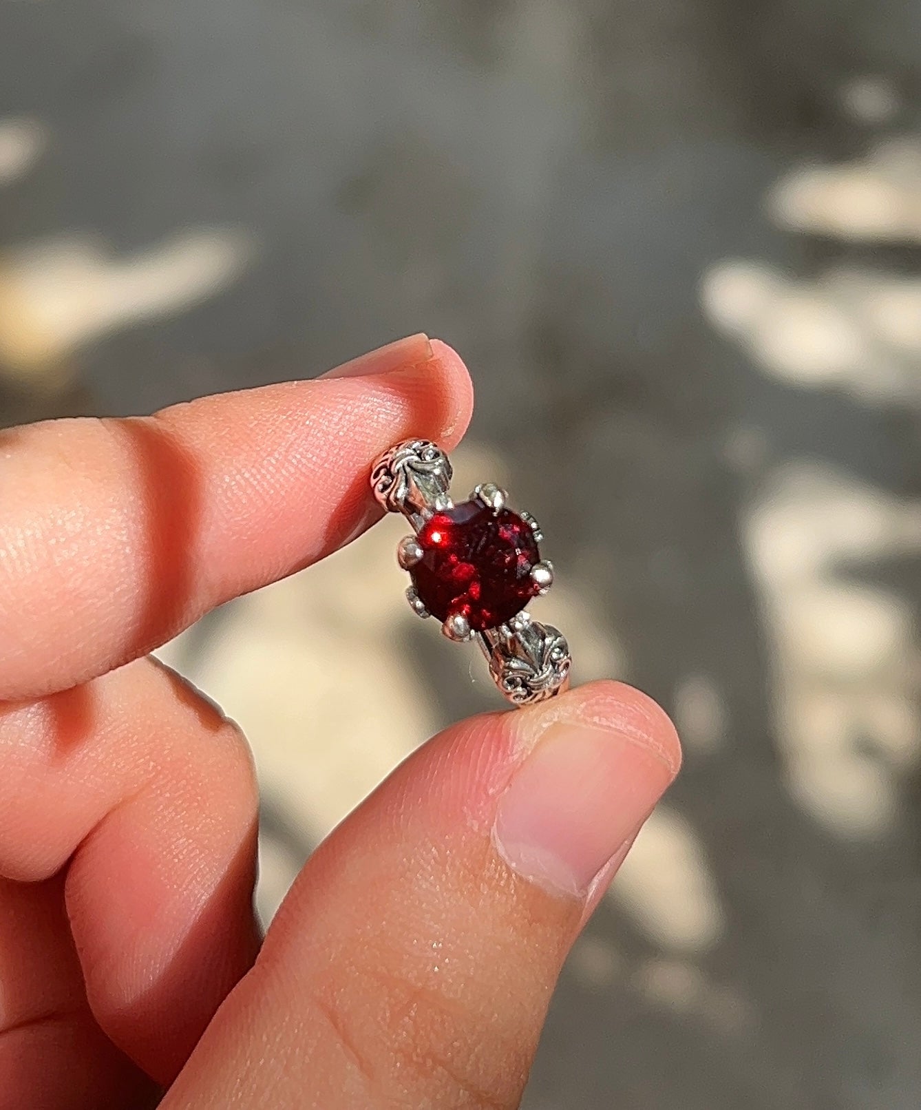 Round Cut Garnet Gothic Ring