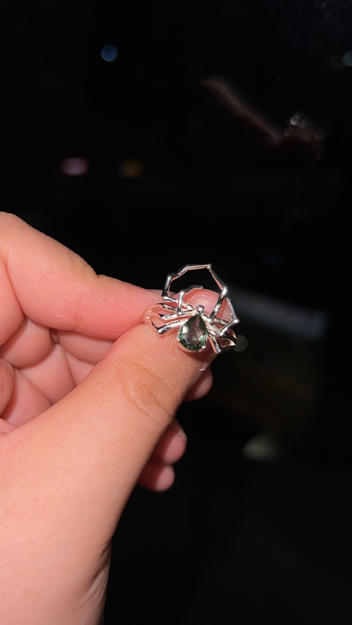 Extra High Quality Pear Cut Green Tourmaline Spider Ring