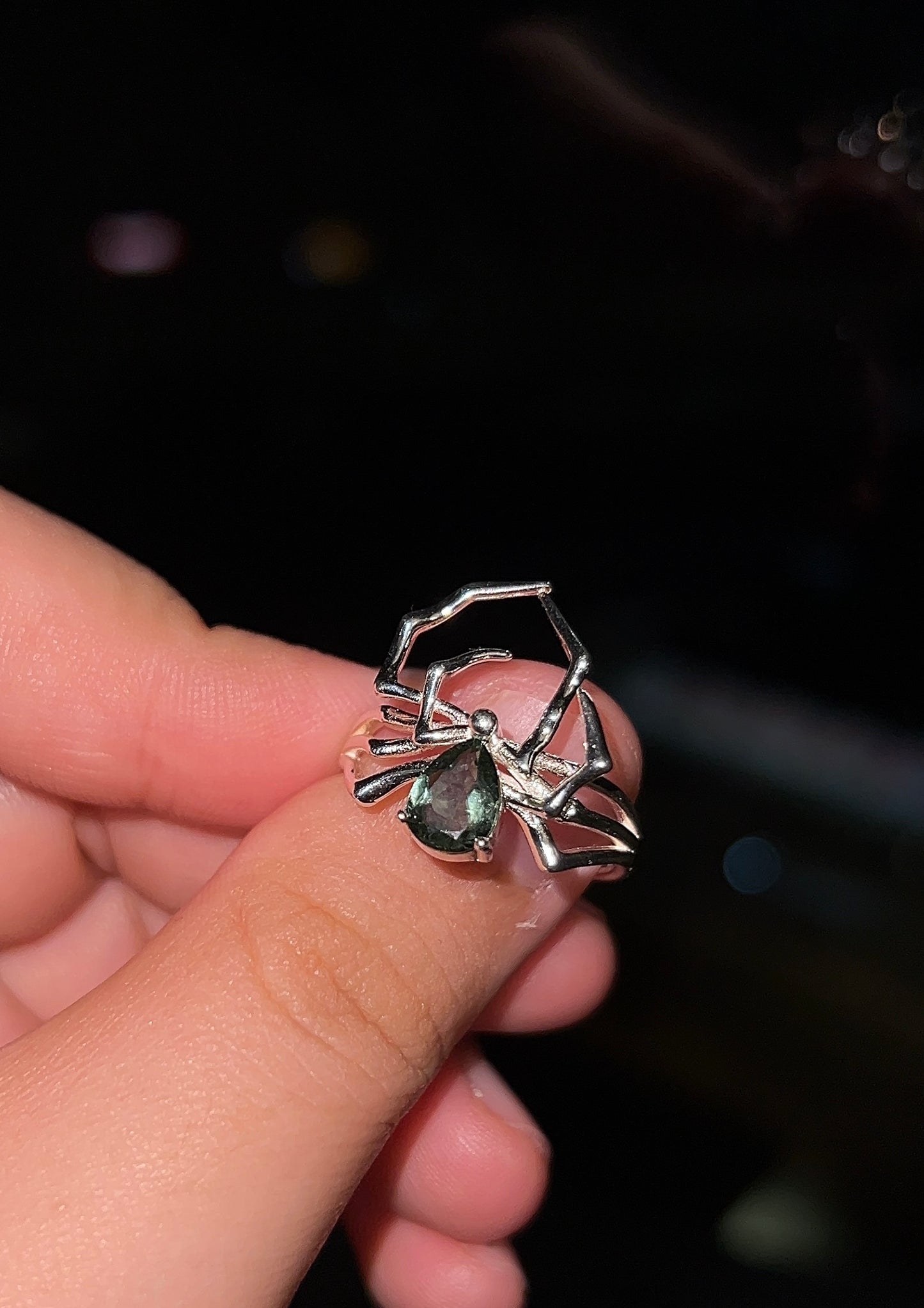 Extra High Quality Pear Cut Green Tourmaline Spider Ring