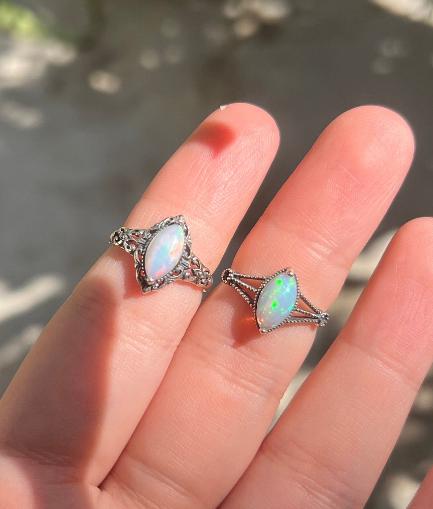 Navette Ethiopian Opal Rings