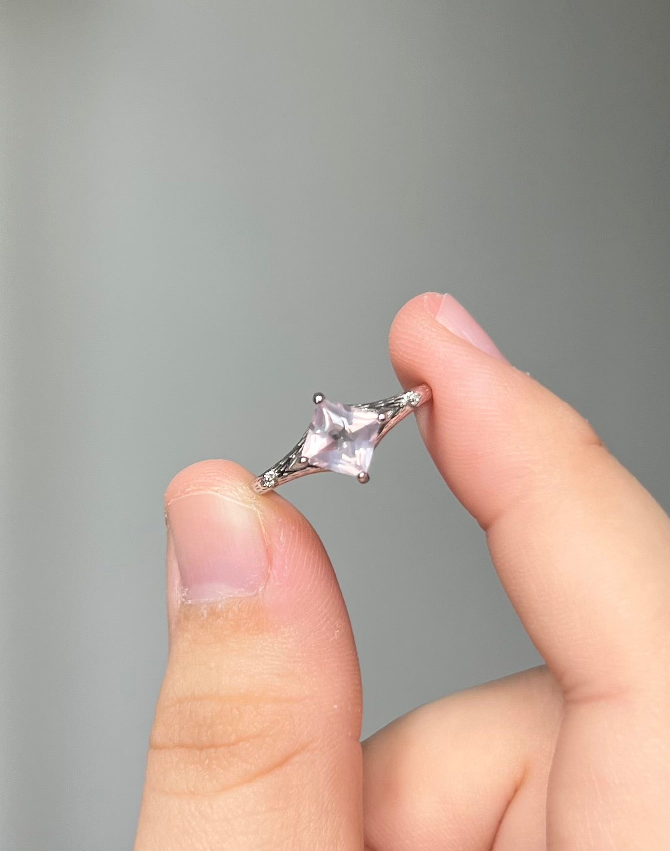 Princess Cut Rose Quartz Ring