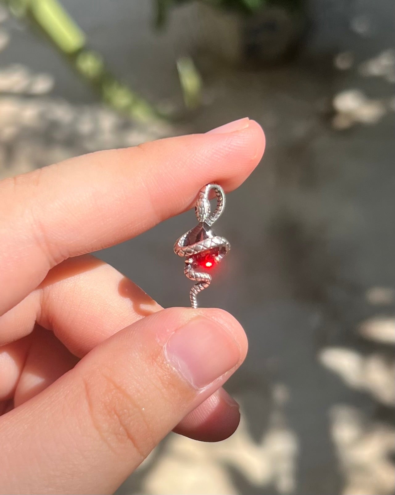Pear Cut Garnet Snake Pendant