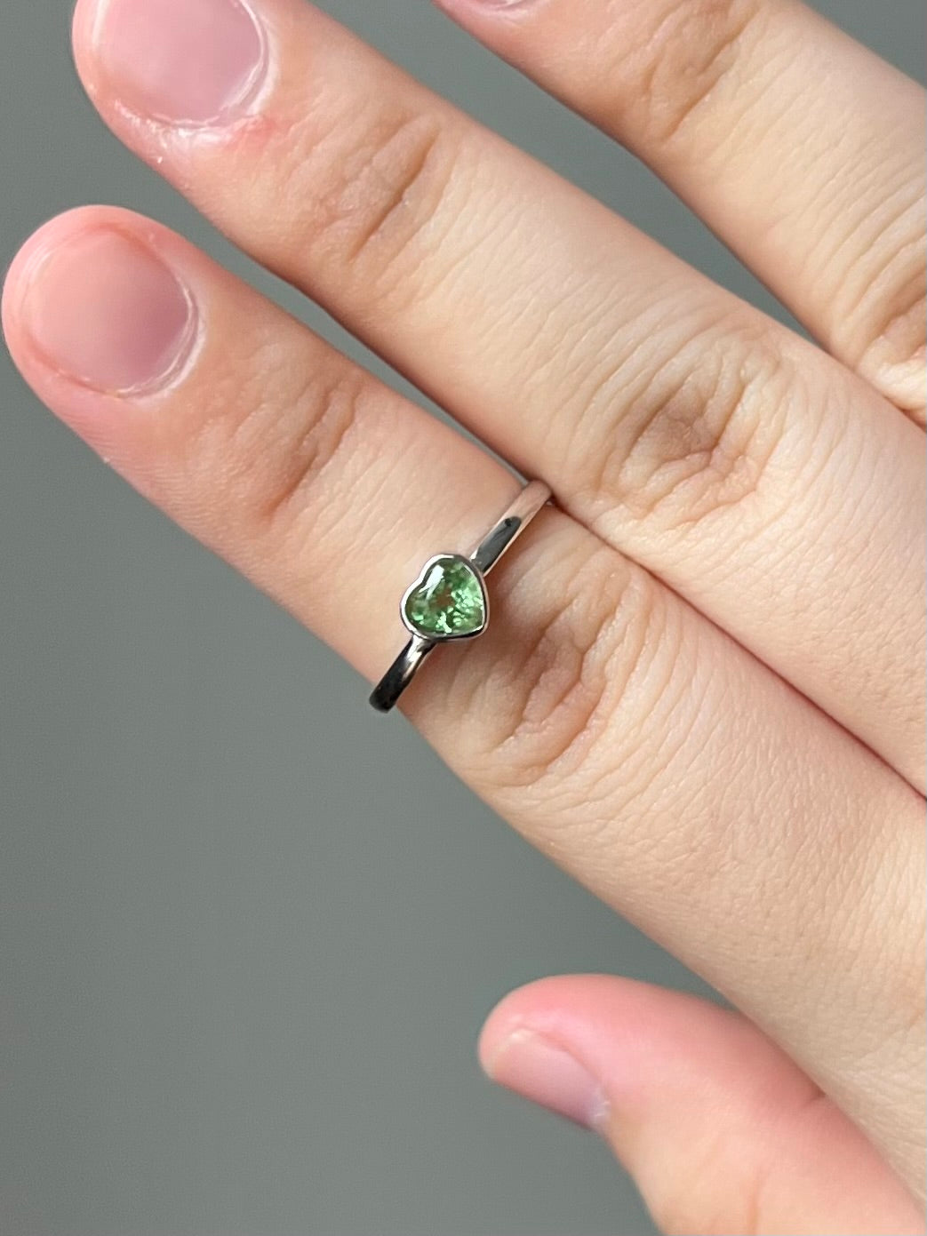 Tsavorite / Green Garnet Faceted Heart Ring ( RARE )