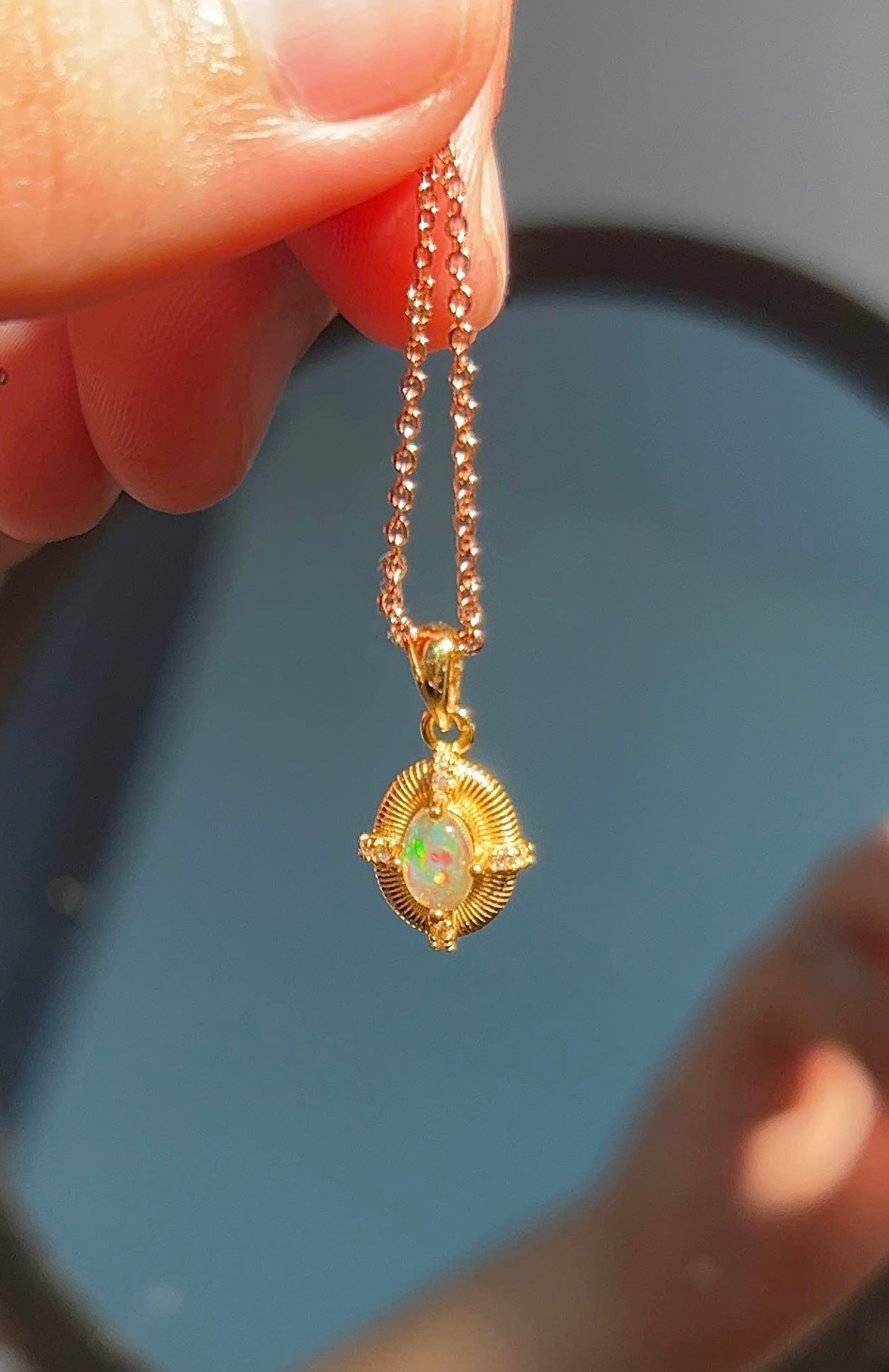 Vintage Inspired Ethiopian Opal Gold Plated Sliver Pendant