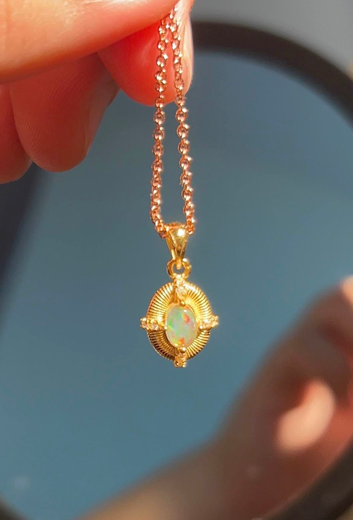 Vintage Inspired Ethiopian Opal Gold Plated Sliver Pendant