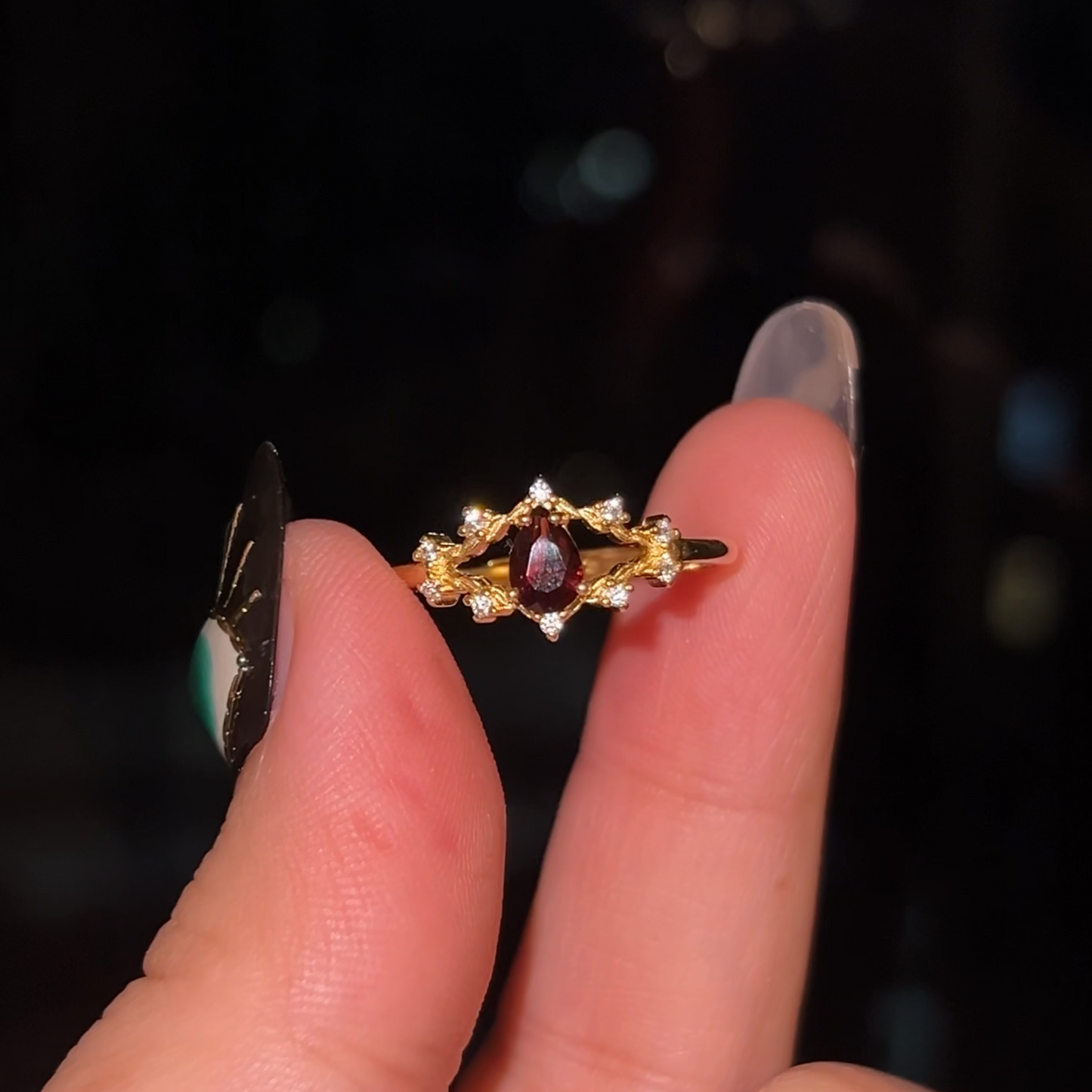 Garnet Pear Cut Ring