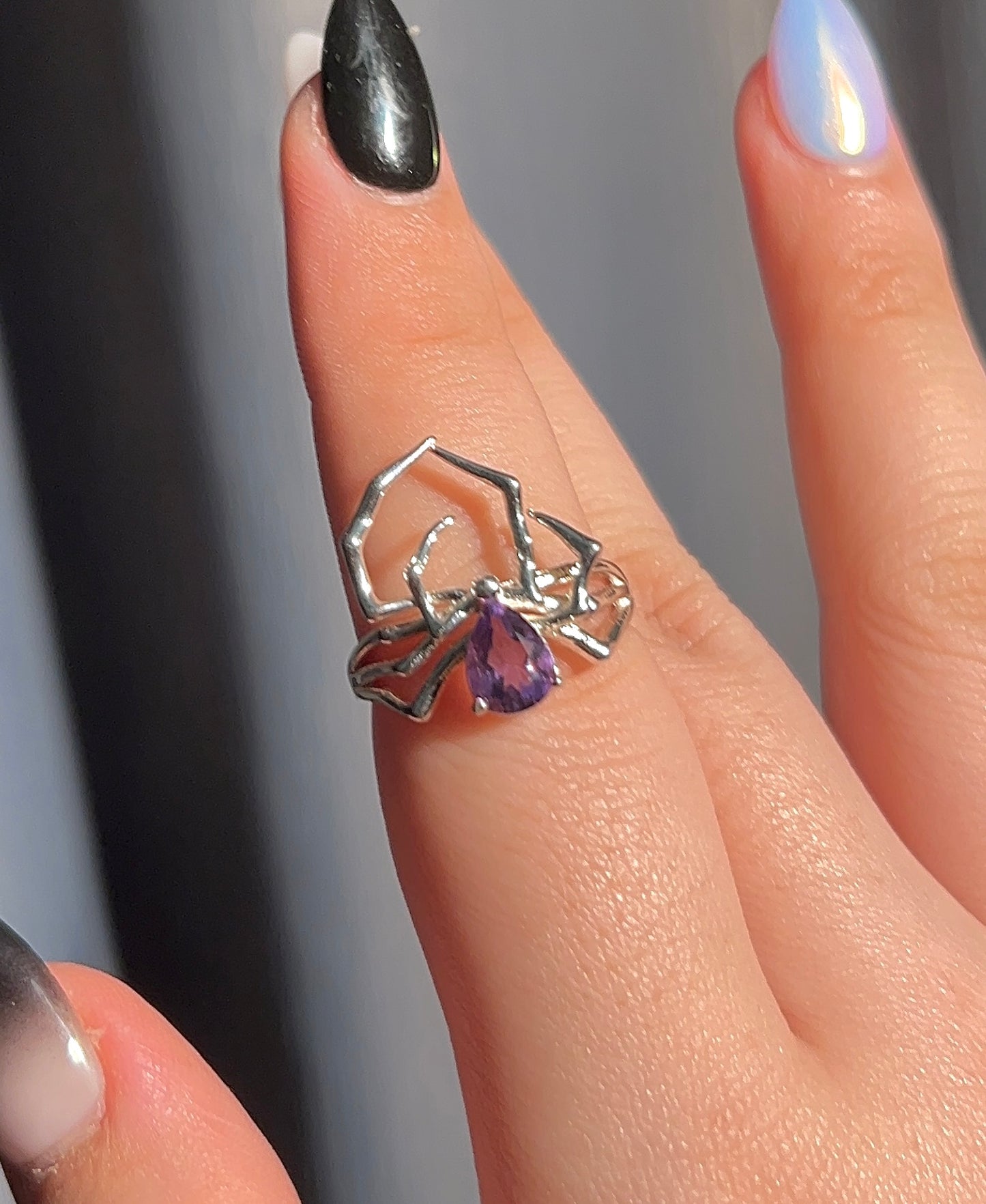 Amethyst Pear Spider Ring