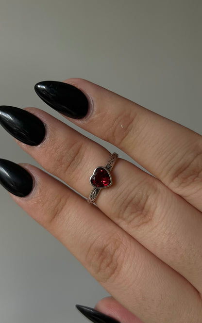 Garnet Heart Ring