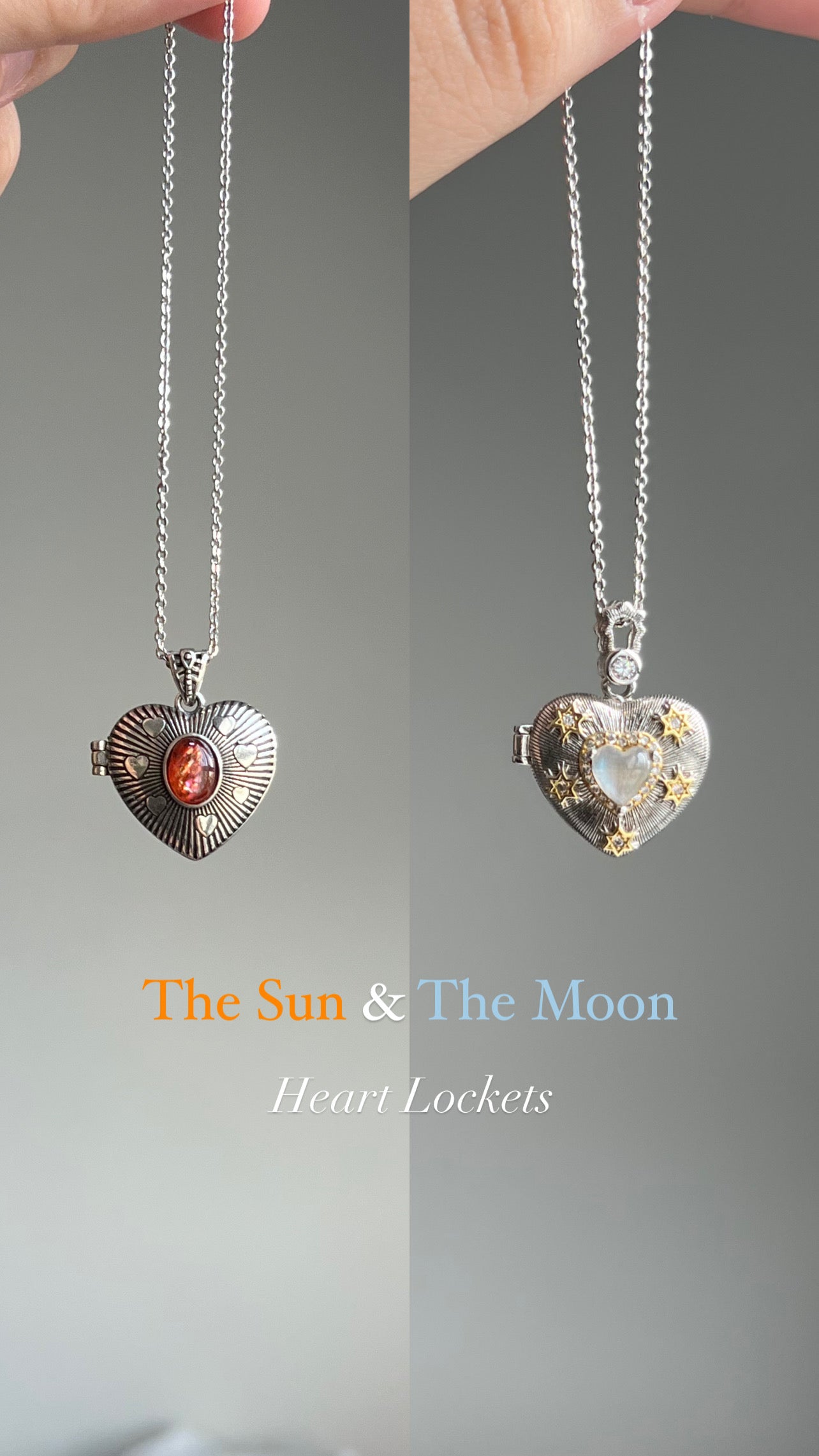 The Sun & The Moon Heart Lockets