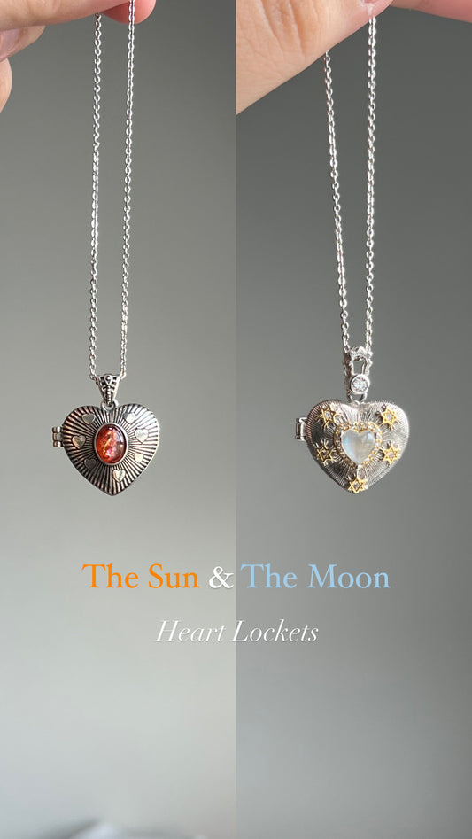 The Sun & The Moon Heart Lockets