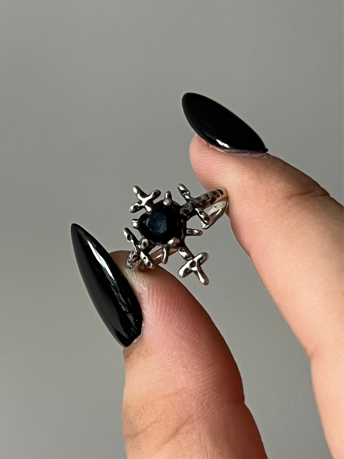 Black Spinel Faceted Heart Ring