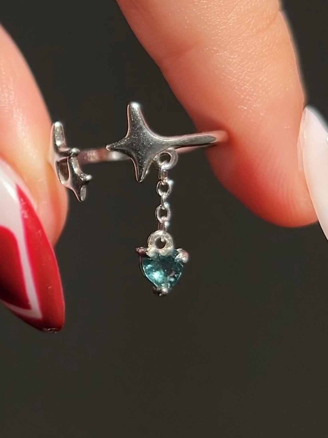 Teal Blue Tourmaline Heart Ring