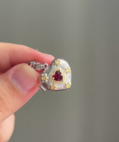 The Heart - Garnet Faceted Heart Locket Pendant
