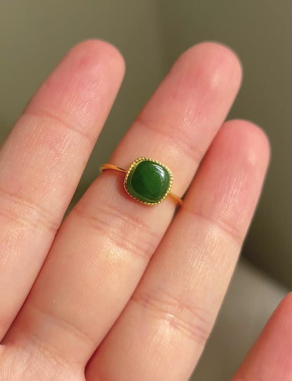 和田玉 Hetian Jade Square Gold Plated Ring