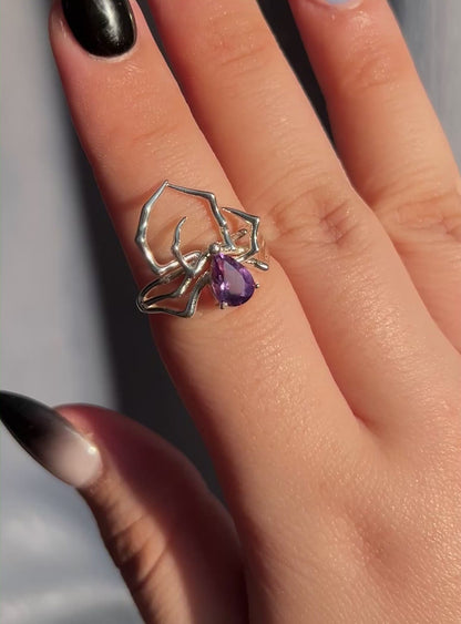 Amethyst Pear Spider Ring