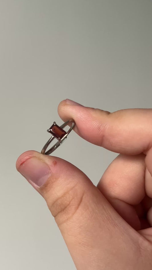 Rectangle Cut Garnet Ring