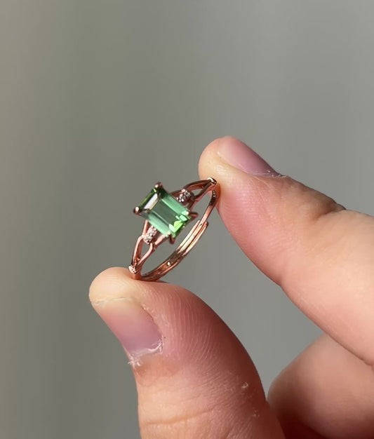 Bi-Coloured Green Tourmaline Ring , Rose Gold plated