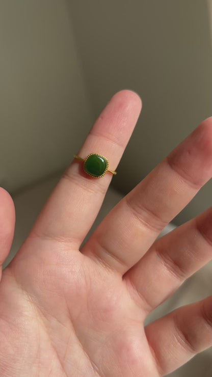 和田玉 Hetian Jade Square Gold Plated Ring