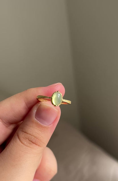 Prehnite Oval Gold Plated Ring