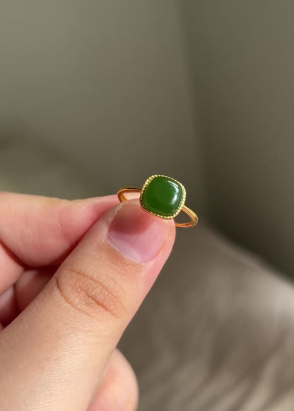 和田玉 Hetian Jade Square Gold Plated Ring