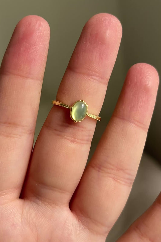 Prehnite Oval Gold Plated Ring