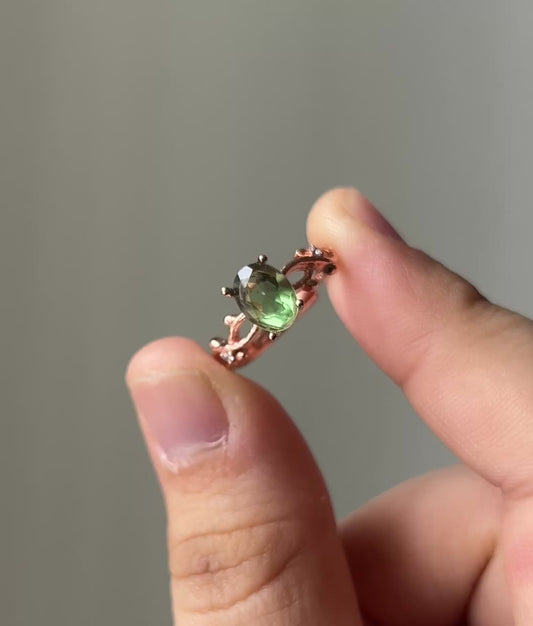 Green Fluorite Ring Rose Gold Plated