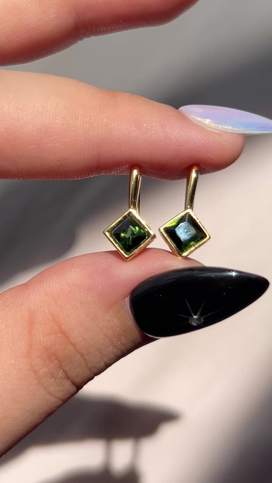 Forest Green Tourmaline Square Cut Earrings 